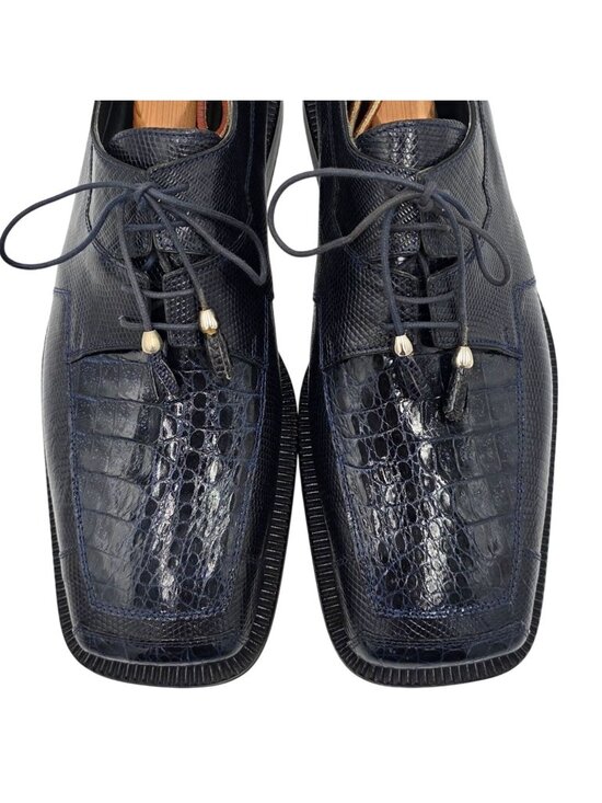 NEW Vintage Crocodile Lizard Mens 10 Navy Blue Exotic David Eden Dress Shoes